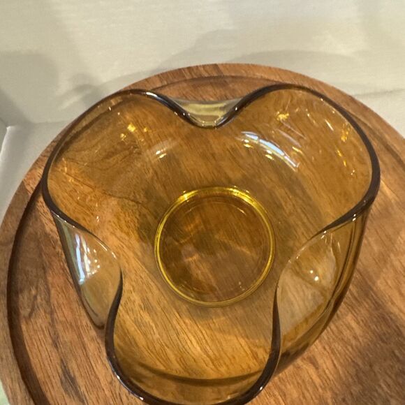 Vintage Amber Glass Folded Edge Dip Bowl MCM Midcentury Modern - Picture 3 of 9